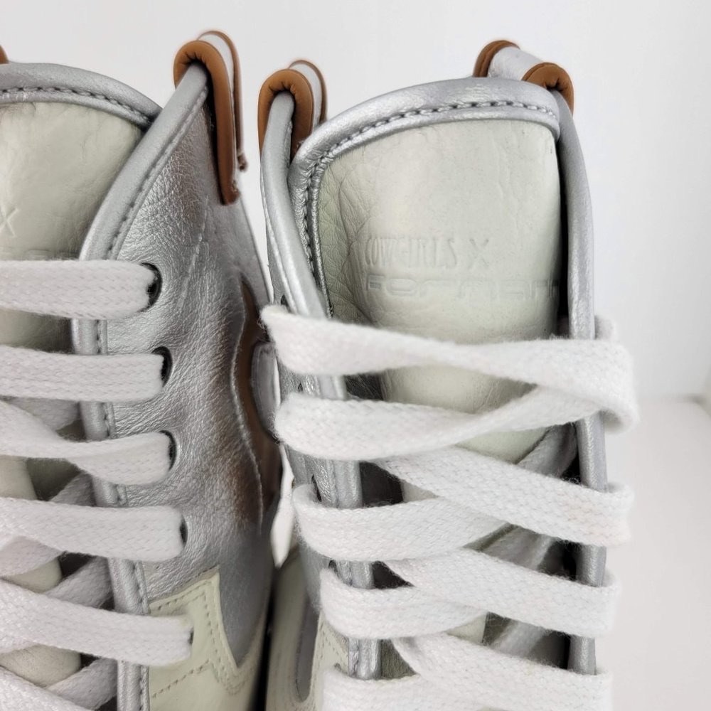 Fornarina x Cowgirls High Top Hidden Wedge Boot Sneakers White Gold Silver 8537 - Picture 5 of 7